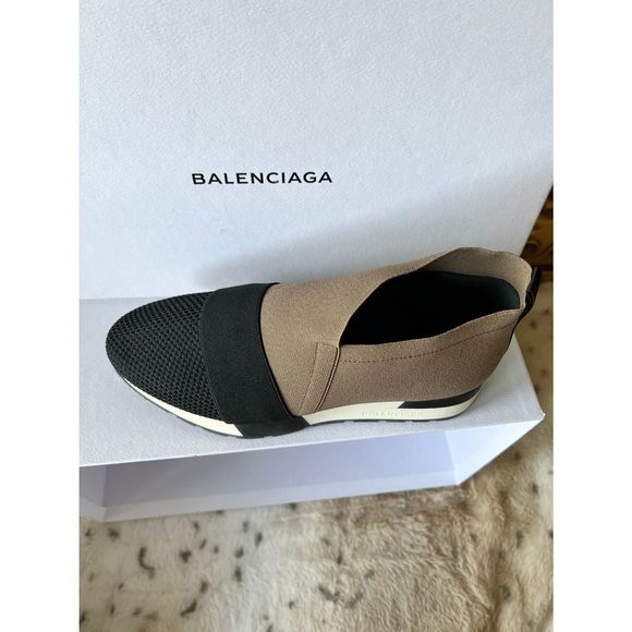 BALENCIAGA Elastic &Mesh High-Top Sneaker/Shoes~Black & Taupe~EU 36/US 6~$615. - Picture 8 of 8